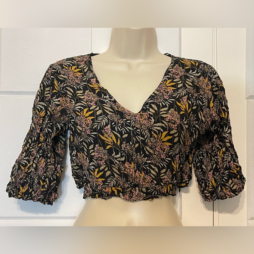 ZARA Floral Shimmer Crop Top, Size Small